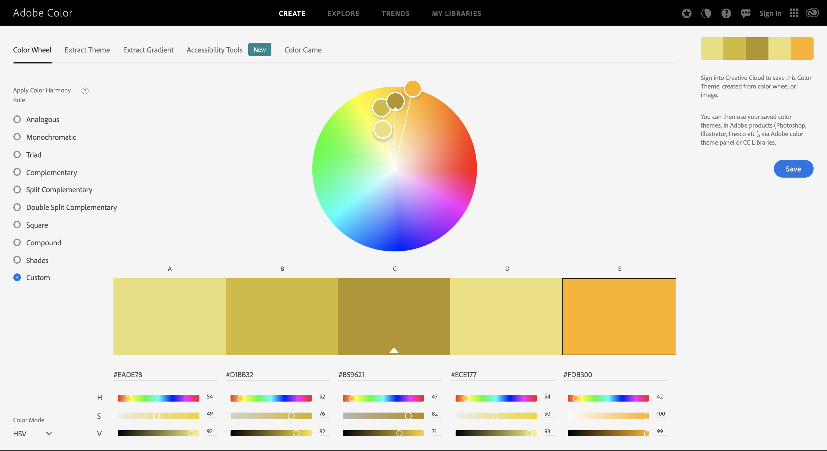 color analysis custom in HSV